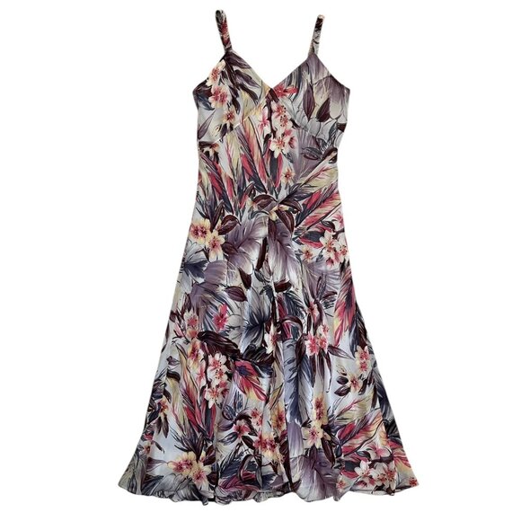 Vintage Calvin Klein Silk Floral Babydoll Maxi Dress Purple‎ 12 Fairy Y2K - Picture 1 of 10